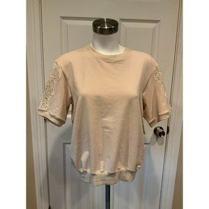 I.D.Sarrieri Tan Lounge Shirt Top W/ Short Lace Sleeves, Size S (UK) 38 (EUR)